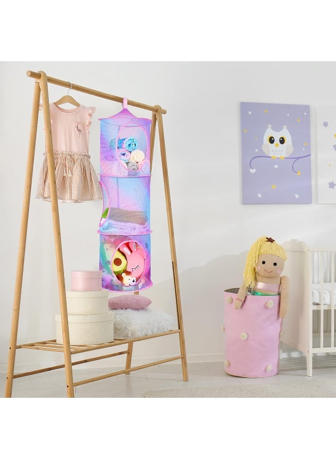 Basumee Stuffed Animals Net or Hammock 2Pcs Hanging Stuffed Animals Storage Toy Net Hammock for Stuffed Animals Organizer Mesh Hammock Kids Girls Room Decor, Blue and Purple, 3 Tiers - Image 2
